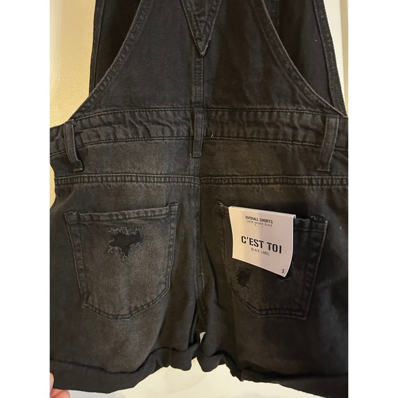 NEW Cest Toi Black Label Denim Distressed Overall Bib Shorts Womens Small Y2K - Picture 6 of 9